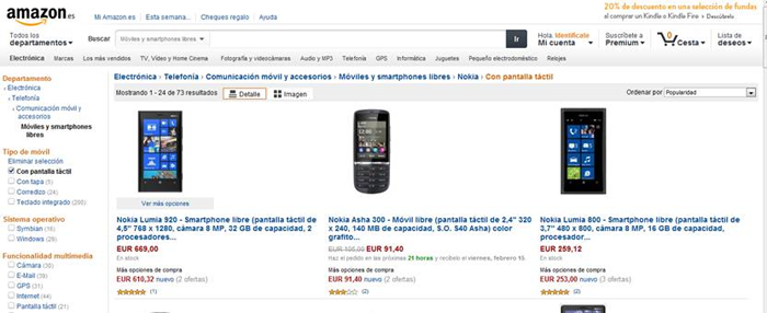 Amazon.es comercializará dispositivos y Accesorios de Nokia