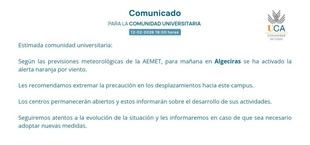 Alerta naranja por viento en el Campus de Algeciras mañana