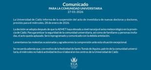 Aplazan la investidura de nuevos doctores por mal tiempo en Cádiz