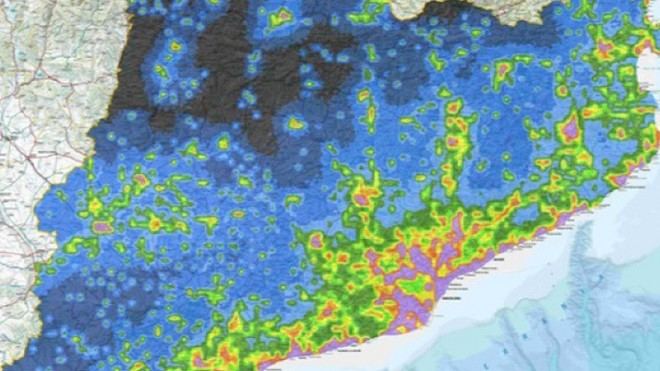 Cataluña presenta su primer mapa global de contaminación lumínica