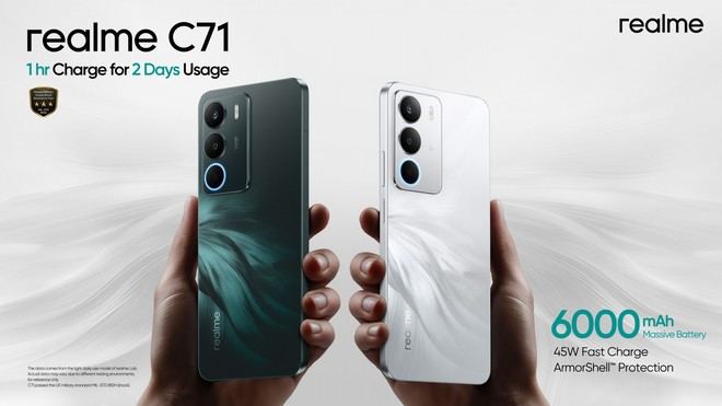 realme presenta el smartphone C71 con batería de 6.000 mAh y carga rápida de 45W