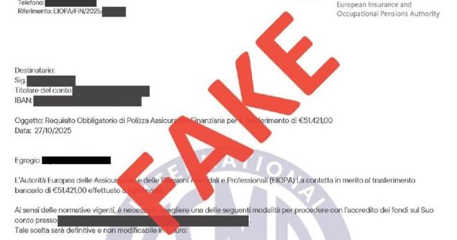 EIOPA alerta sobre el uso fraudulento de su nombre y logo por estafadores