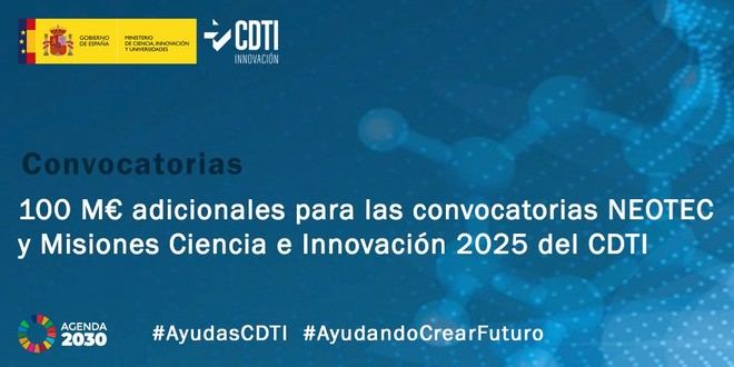 El CDTI destina 100 millones más a las convocatorias NEOTEC y Misiones Ciencia e Innovación 2025
