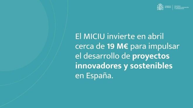 El MICIU destina 19 millones de euros en abril para proyectos innovadores en España