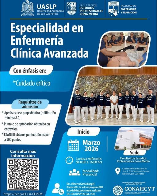 UASLP abre convocatoria para tercera generación de Especialidad en Enfermería