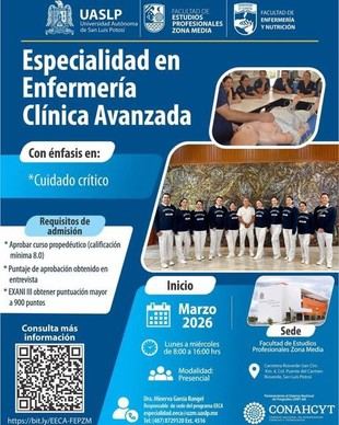 UASLP abre convocatoria para tercera generación de Especialidad en Enfermería