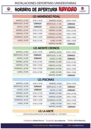 Horario navideño de las instalaciones deportivas de la UCO