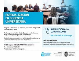 Abren inscripciones para la Especialización en Docencia Universitaria