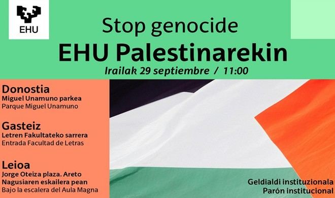 La EHU convocará un paro institucional el lunes en apoyo a Palestina