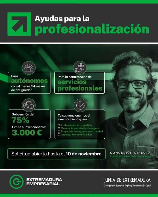 Convocatoria de ayudas para la profesionalización de autónomos en Extremadura