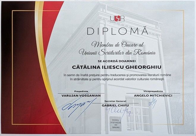 Catalina Iliescu, reconocida como miembro de honor por la Unión de Escritores de Rumanía
