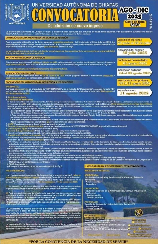 UNACH abre convocatoria para nuevas sedes en Chiapas
