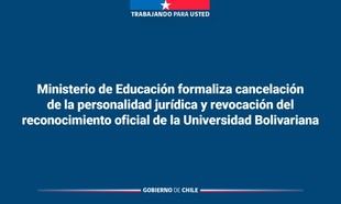 Ministerio de Educación cancela reconocimiento oficial de la Universidad Bolivariana