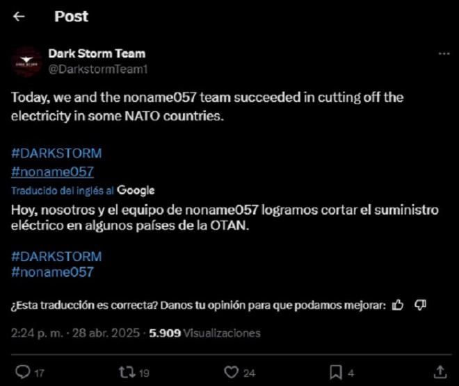 ¡Alerta! El apagón en España y Portugal no fue un ciberataque, pero... ¿qué hay detrás de DarkStorm?