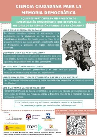 Invitan a los cordobeses a participar en un proyecto sobre memoria democrática