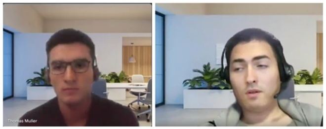 Comparativa de dos entrevistados mediante deepfake, mostrados en paralelo