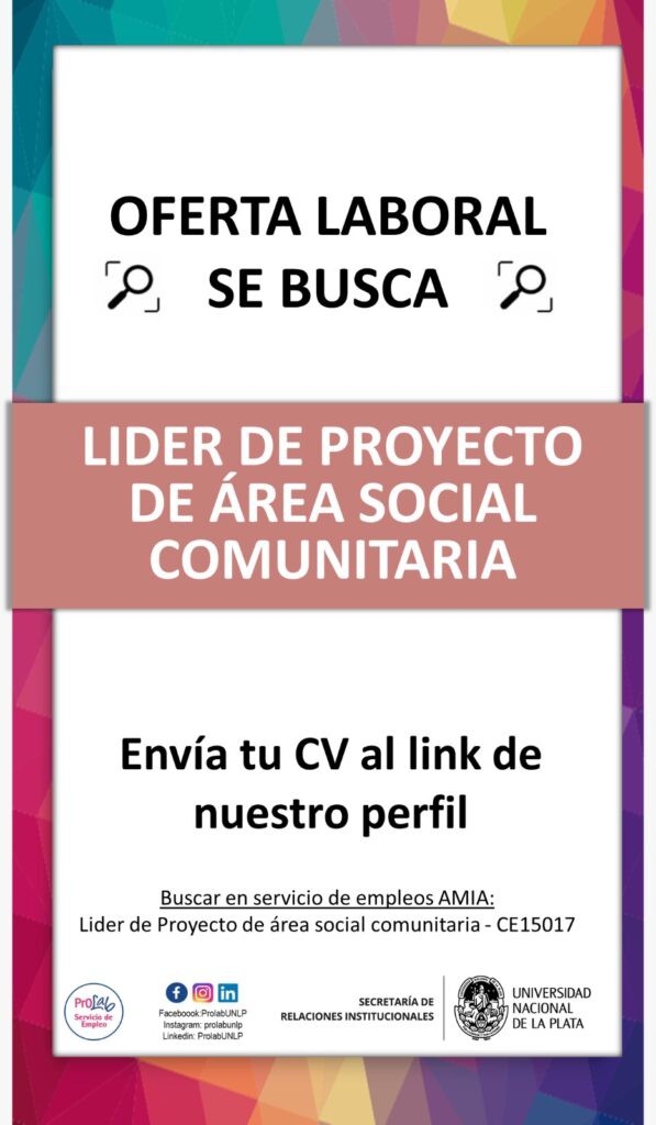 Oferta de trabajo: Líder de Proyecto en ONG de área social comunitaria